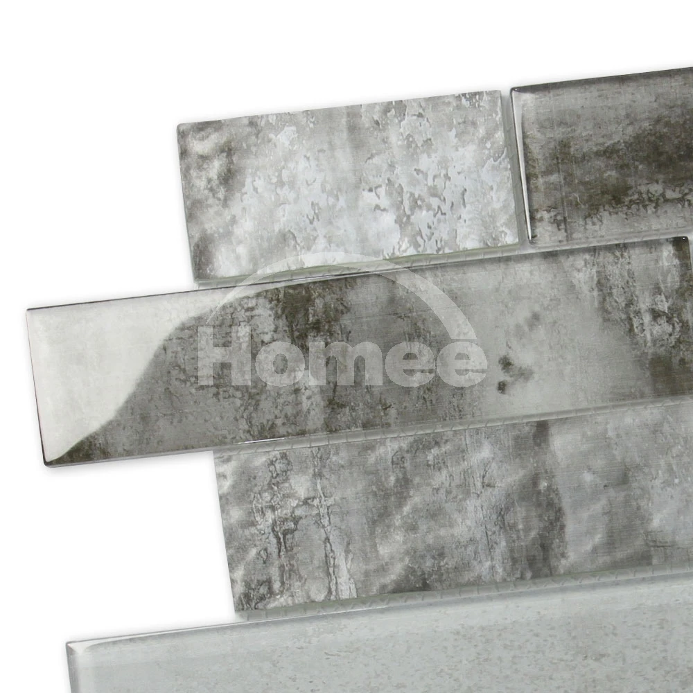 shower grey backsplash mini subway tile color mix inkjeted printing glass brick pattern mosaic for wall tiles