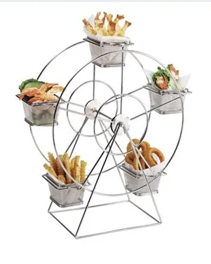 Stainless steel Ferris Wheel with 5 Baskets , Stainless Steel Foods Display Holder Can Rotate , Mini Fry Basket Holder,