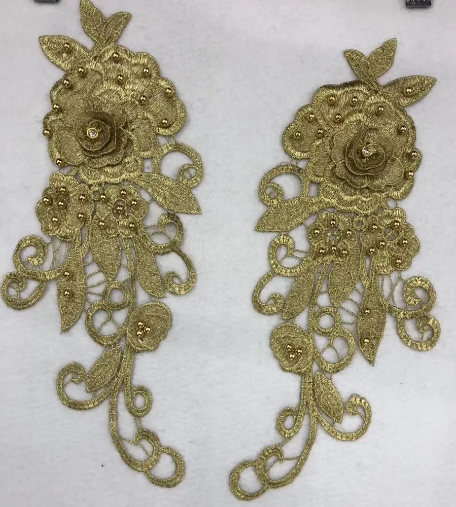 1pc Super Luxury Gold Bead Pear Lace Appliques Exquisite Wedding Dress Grown Bridal Veil