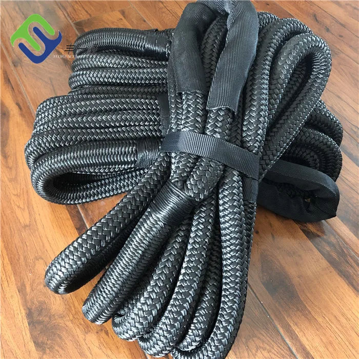 Black Color 22mm*9m Nylon Kinetic Recovery Tow Rope With Loop at Each End