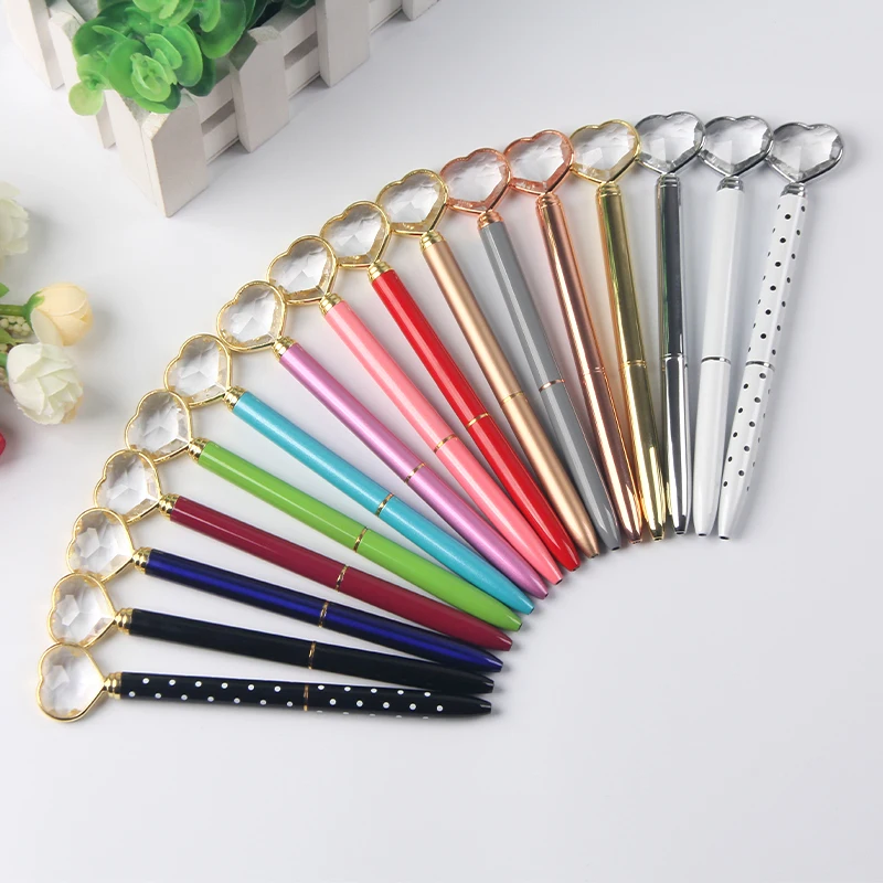 clear diamonds top love heart shape crystal ball pen promotional gift customized logo ballpoint pen