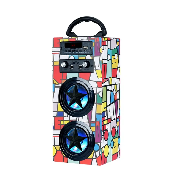 New arrival Wooden case KBQ-1603 wireless speaker Karaoke Portable speaker USB TF FM AUX KBQ1603 Sound box with led light 3w*2