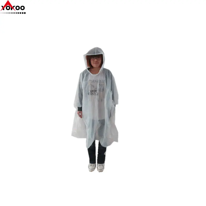 White waterproof disposable rain ponchos with custom logo printing