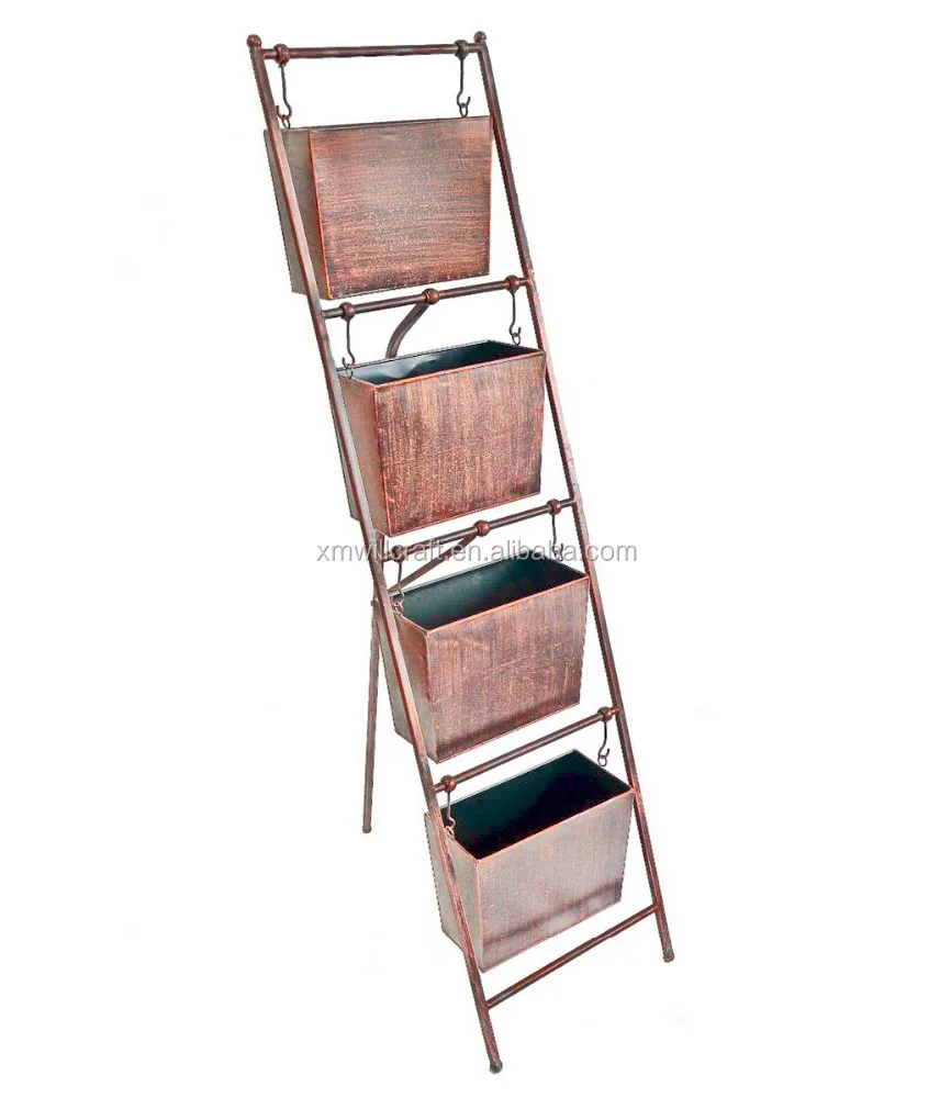 4 tiers folding ladder shape with hanging basket hotel antique Newspaper Rack