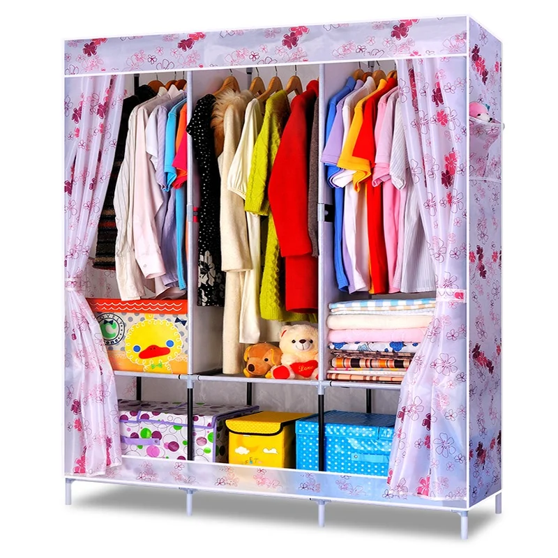 
Popular colorful non-woven fabric cover cheap metal wardrobe 