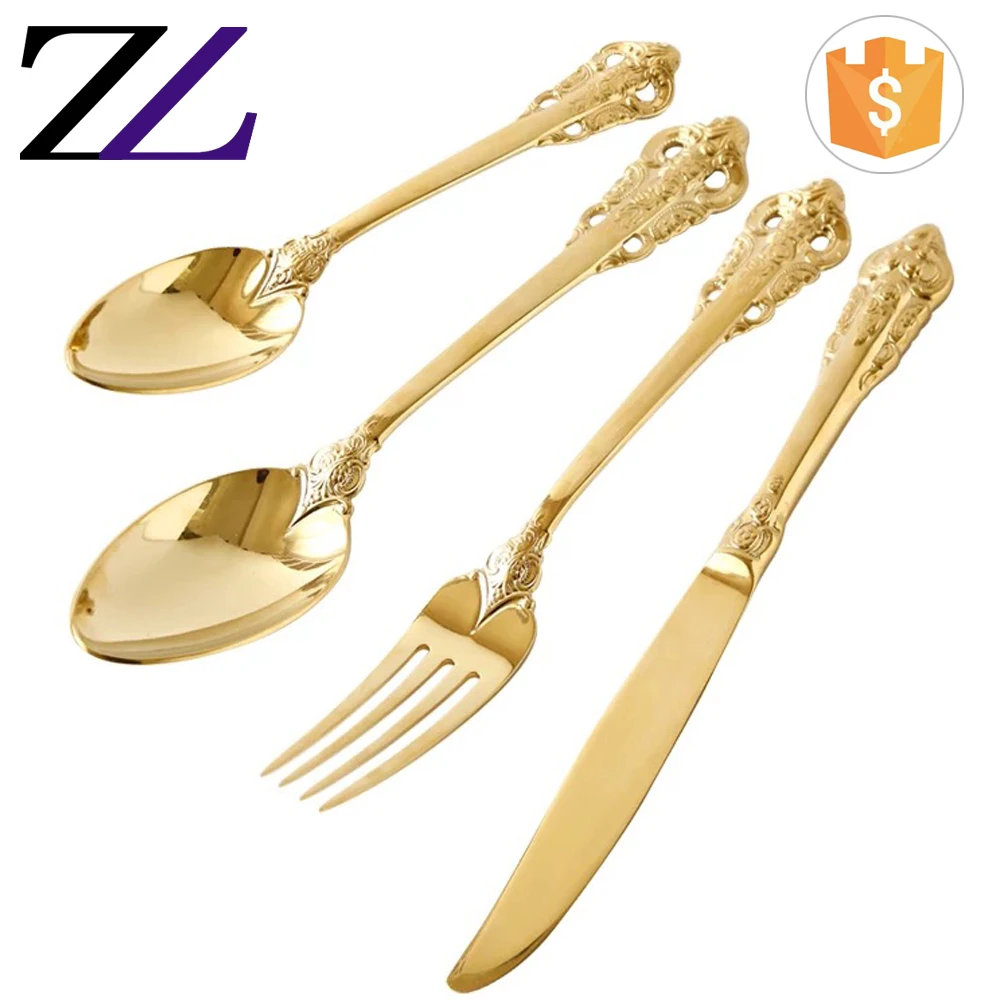 Factory Price eco-friendly dubai tableware used wedding cutery bulk gold plated 18/10 stainless steel flatware set