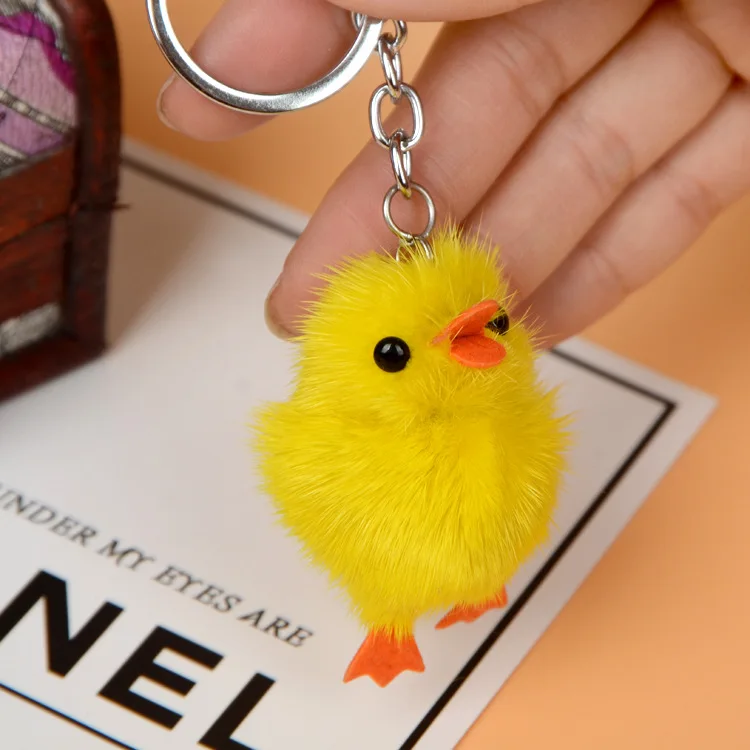 Fluffy ball mink chicken little duck fur key ring car key ring Mink feather duckling key chain Mink feather duckling key chain