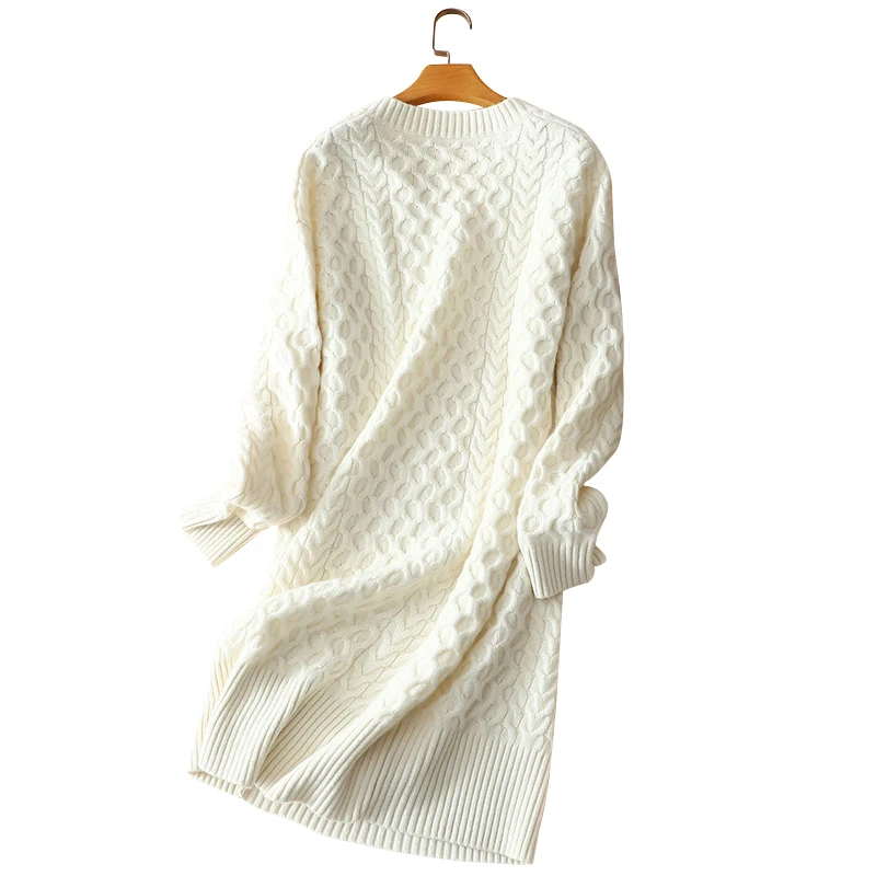 Fashion above knee length dress winter pure cashmere dress solid color womens dresses