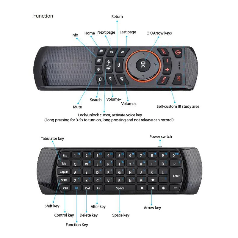 X6 Air Mouse 2.4G Wireless Remote Control with Keyboard White backlight Build-in Rechargeable battery for Smart Tv