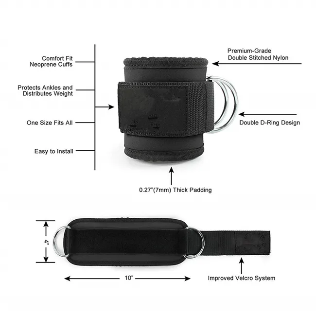 Gym Ankle Straps with Double Ring Attachment