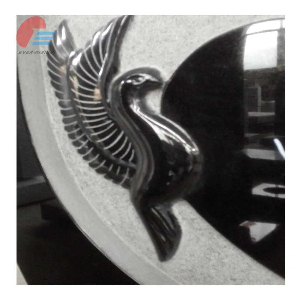 European Modern Black Granite Dove Heart Shaped Carved Tombstone