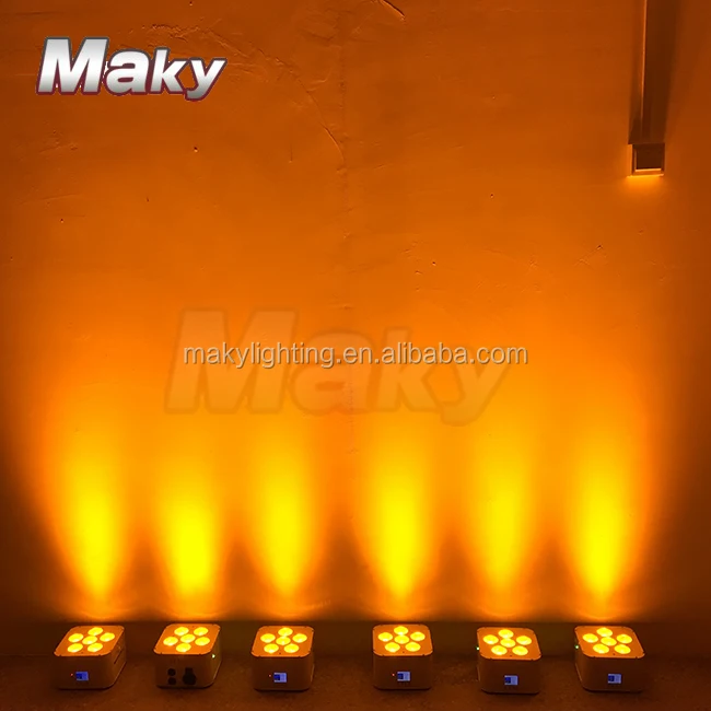 Mini Laser 6pcs RGBWA+UV Smart Dj Uplight With Battery Wireless &IRC Remote Control DMX Slim Flat Par Light