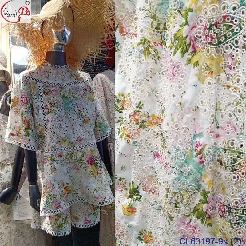 CL63197 100% хлопок с вышивкой ушками мягкая швейцарская вуаль с цветным принтом дизайнерская кружевная ткань chowleedee