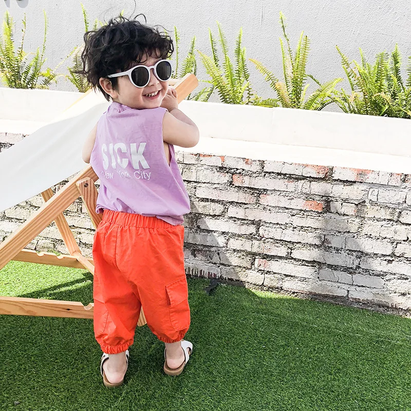 2019 летняя одежда для мальчиков и девочек, рубашка для бега, детский жилет, однотонная воздушная футболка без рукавов для малышей, одежда