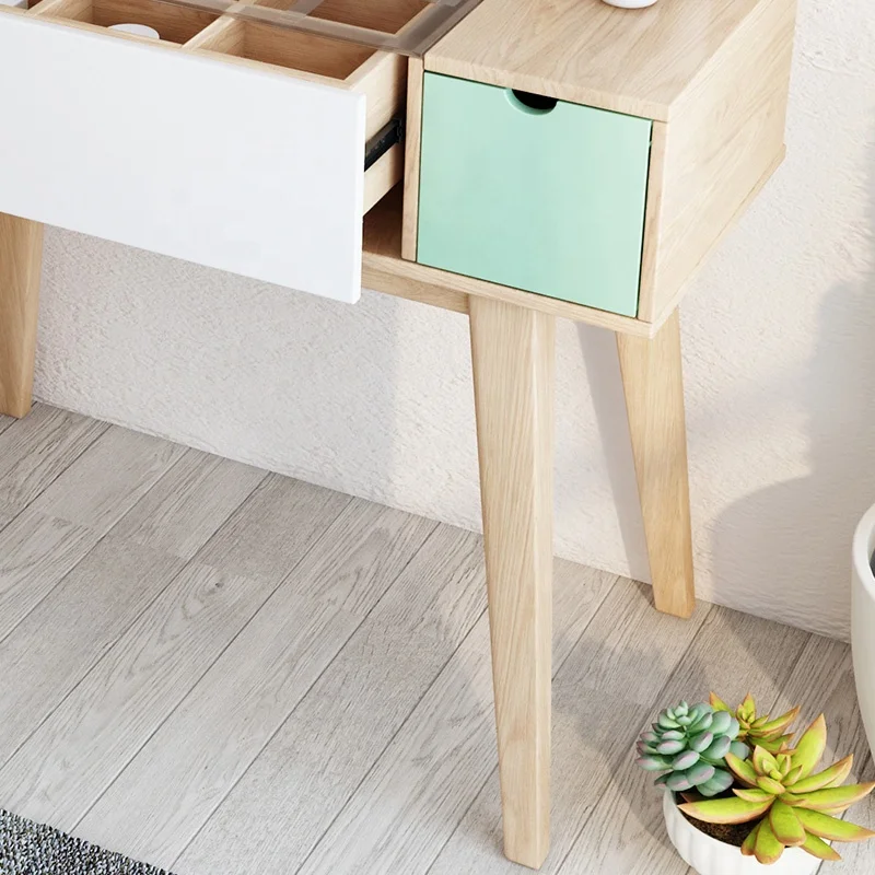 Nordic Style Modern Bedroom Cosmetic Partition Storage Design Flip Mirror Wood Dresser Furniture