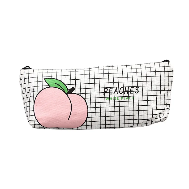 Korea stationery cute kawaii fruit peach style zipper lock canvas pencil case bag for school kids