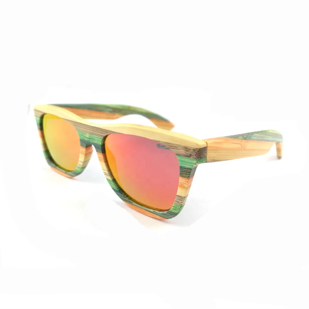 Fancy polarized mirror lens colorful bamboo wooden sunglasses