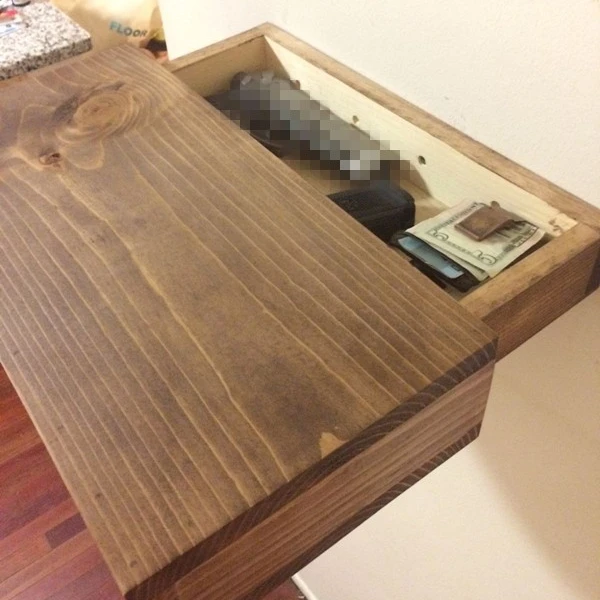 YG Handmade Rustic Wood Floating Shelf with hidden compartment