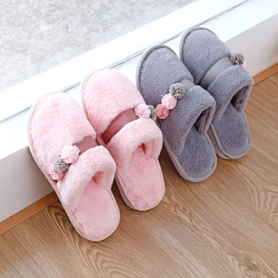 Winter home indoor keep warm thick soles men and women plush cotton slippers