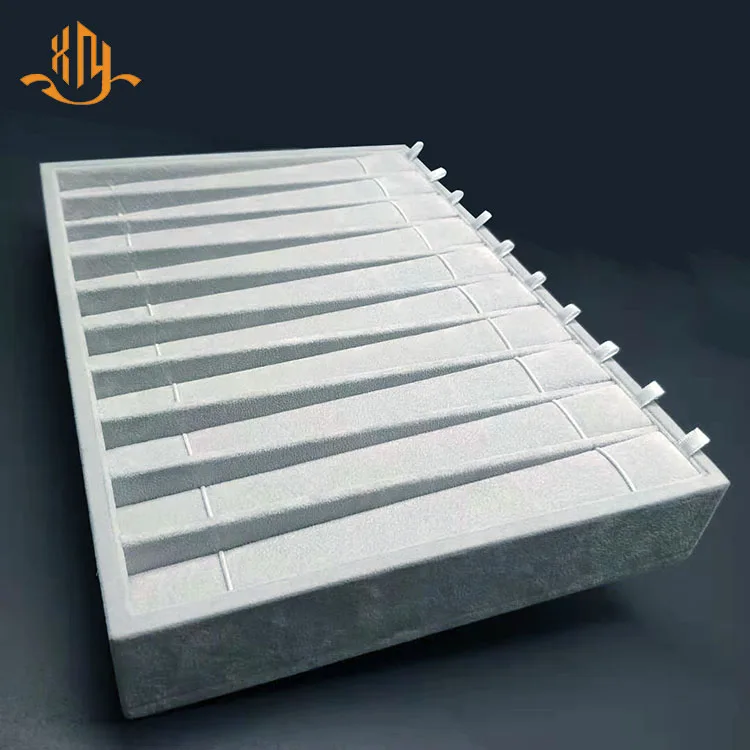 
XIANGYU Custom Luxury Gray Velvet Jewelry Necklace Display Holder Organizer Tray Stand 