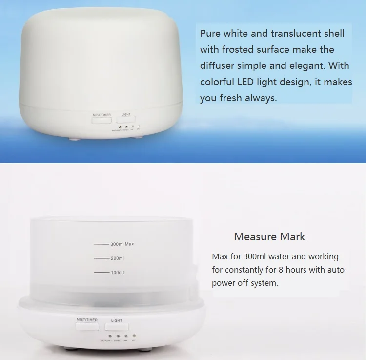 300ml Household Diffuser Aroma Mist Anion Humidifier Manual with Mood Light