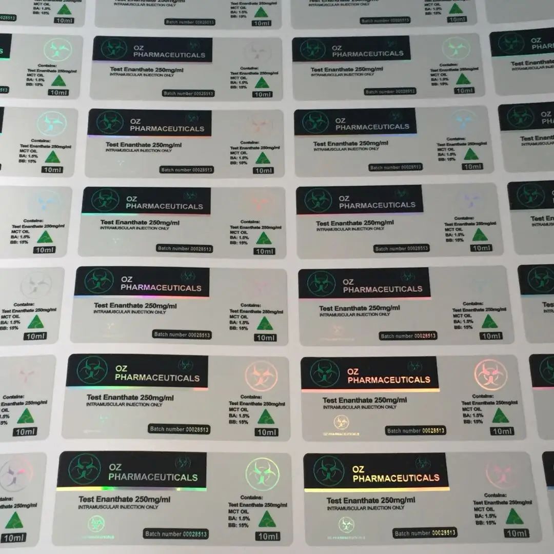 Steroid vial glass glossy label custom pharmaceutical waterproof high quality 10ml vial label with hologram