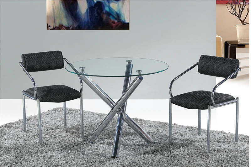 modern delicate black glass dining table and pu leather dining chairs with stainless legs indoor home furniture table set