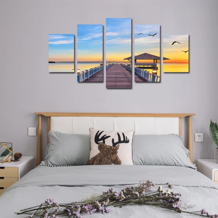 
Unframed 5 panels sunset seascape picture print oil painting modern canvas wall art for wall decor 
