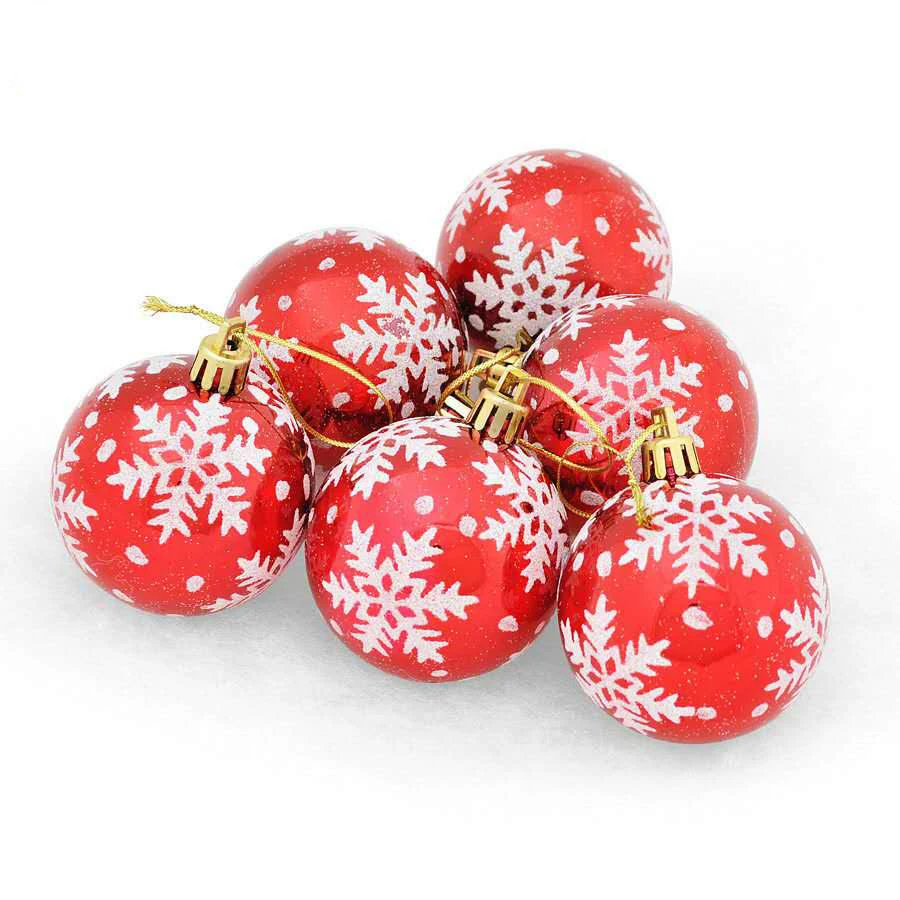 
Wholesale 6pcs 6cm White Snowflake Print Red Christmas Plastic Ball 