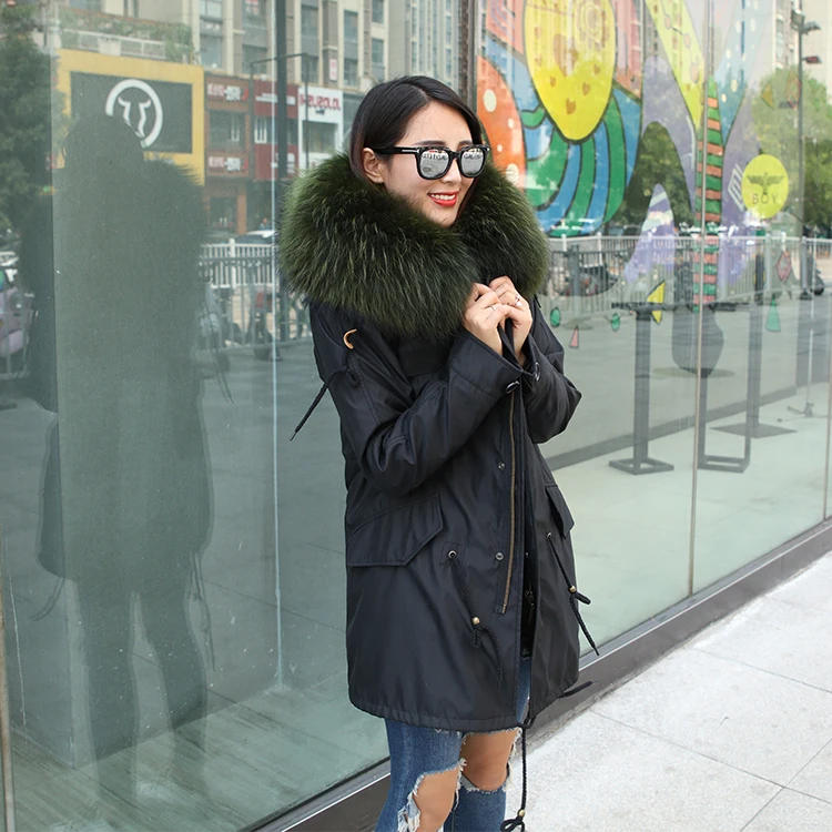 2018 Winter Warm Hooded Real Fox Army Green parka fur jacket For Women