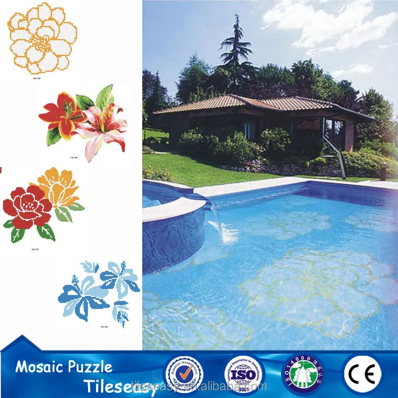 All Kinds Blue Mosaic Flower Patterns for Swimming Pool Decorative