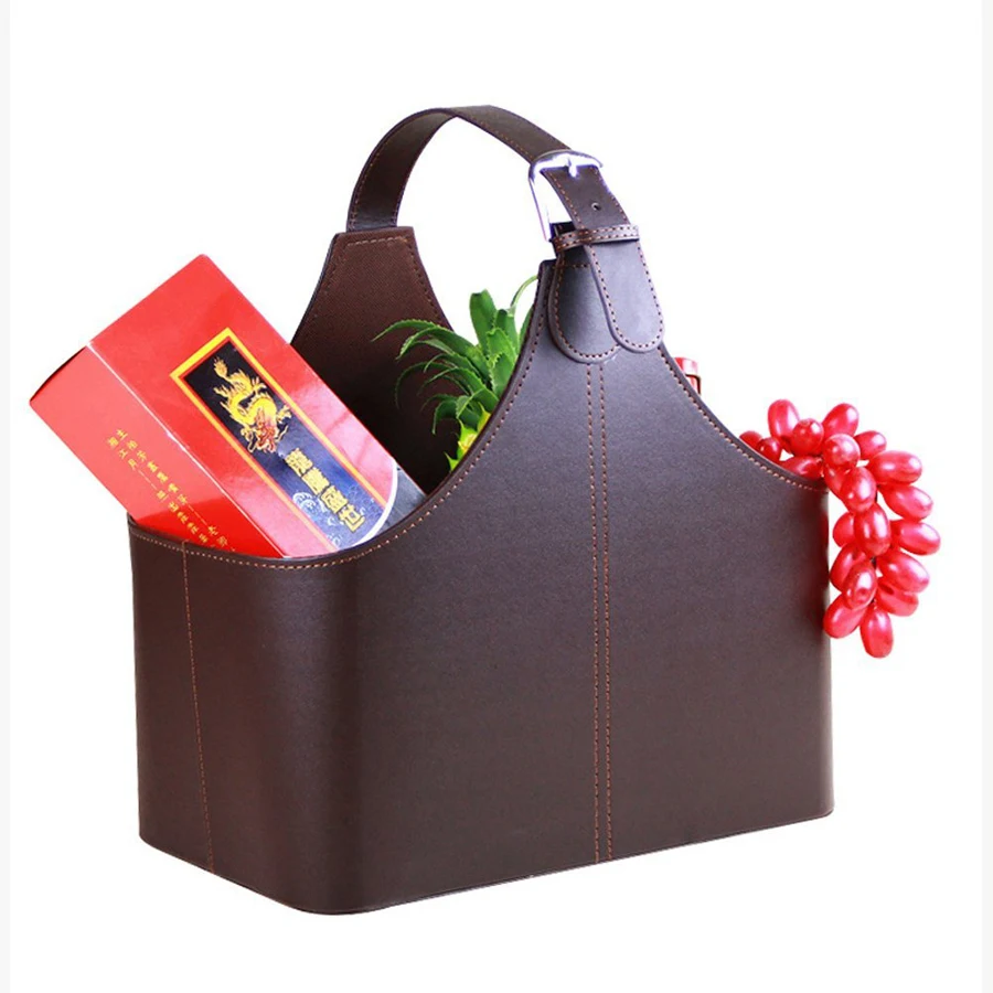China Supplier  high-end PU Leather Christmas Gift Basket for Food
