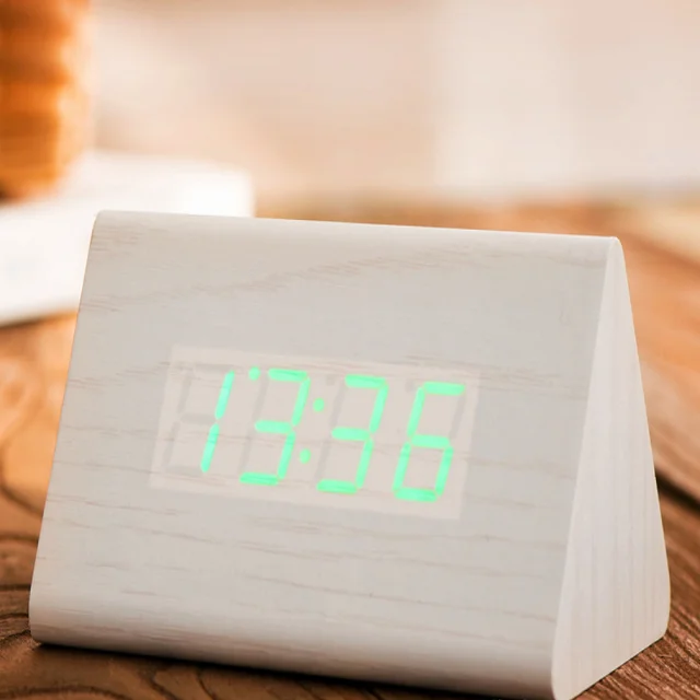 JCX/LED home wood  multi-functional temperature fashion three alarm clocks voice-controlled electronic alarm clock