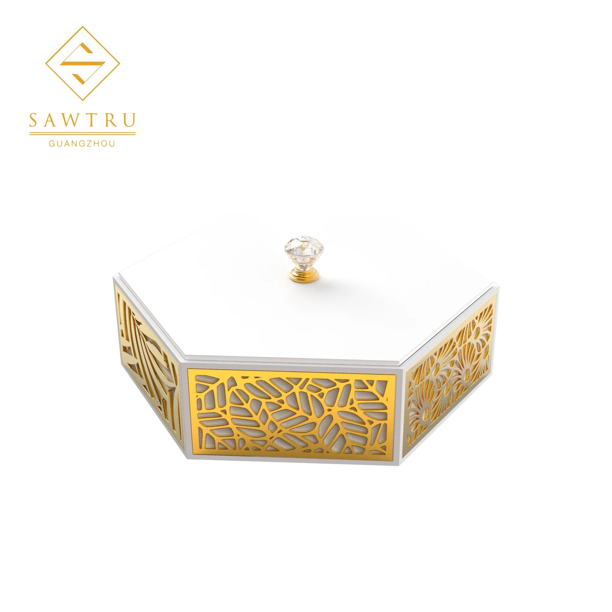 Environment-Friendly luxury wooden gold foil tea box with art paper and velvet PU lining small partitions compartments divisions With SABER Certificate