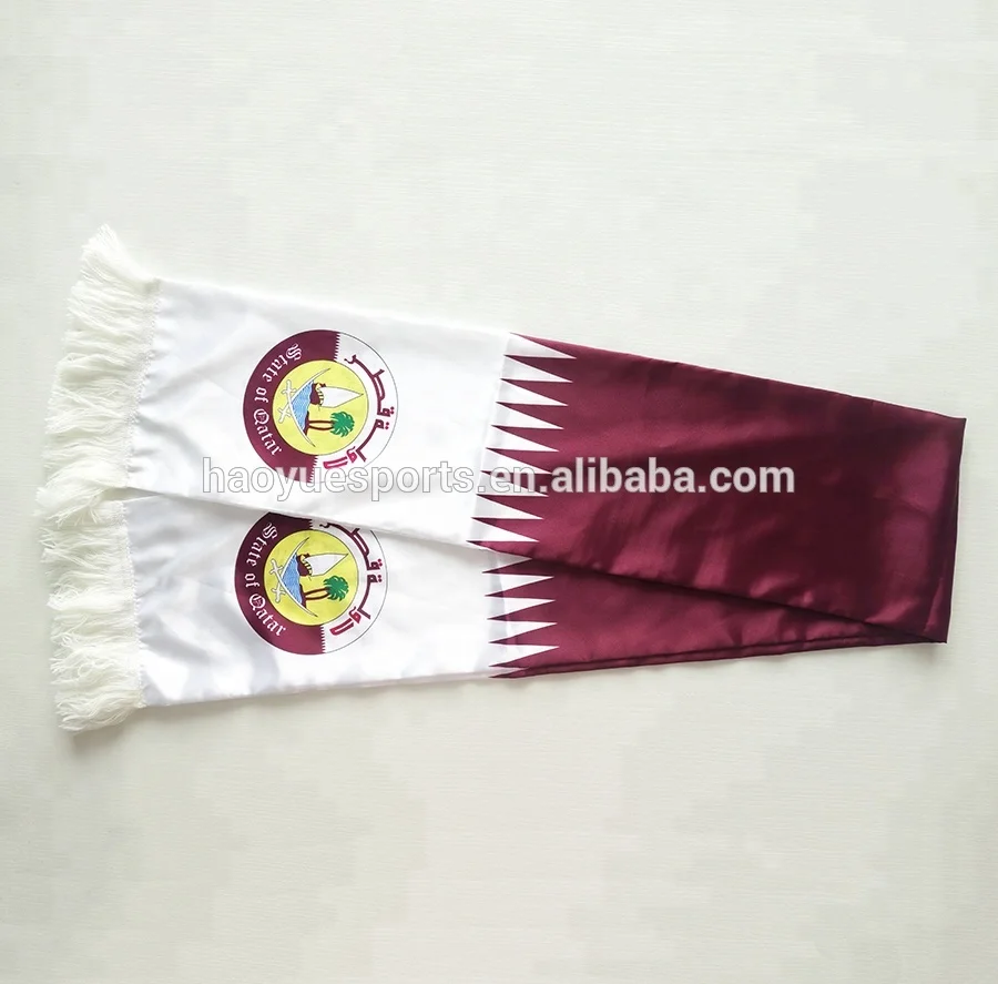 
Hot Sale Polyester Sublimated Qatar National Day Fans Football Scarf 