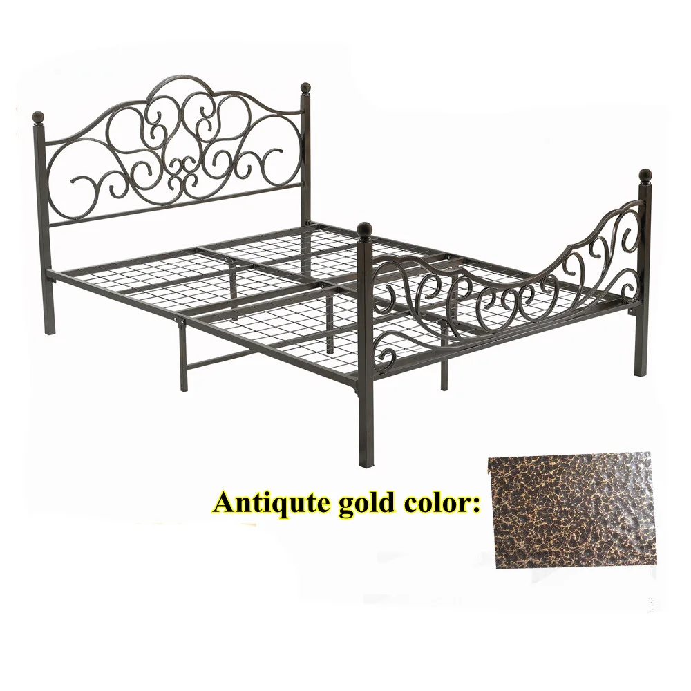 Metal Queen Bed Simple Modern Double Bed Double Antique brass self-lock slat metal bed Q007