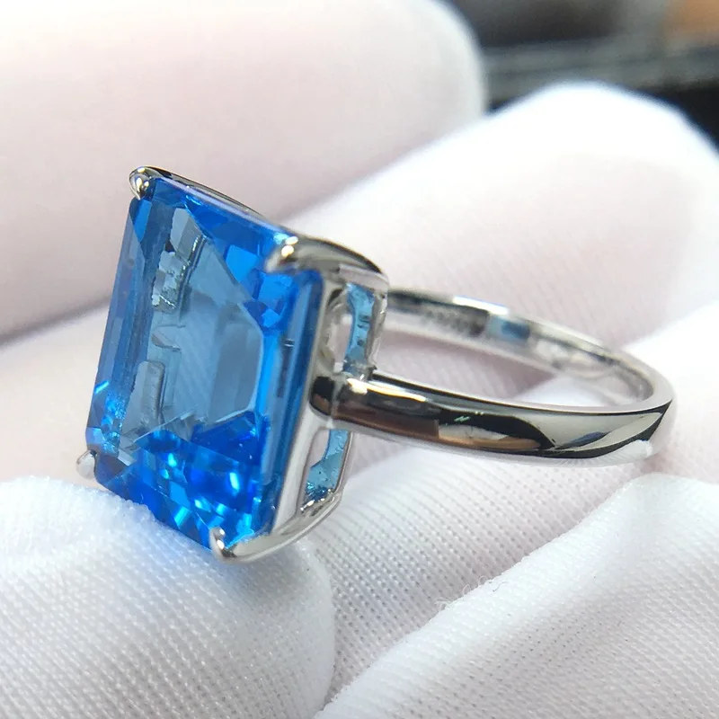 Natural gemstone jewelry ring 925 sterling silver blue topaz customized