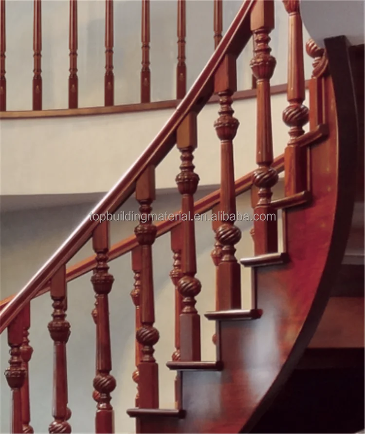 
 Изготовленный На Заказ крытый лестницы изогнутые горит красный дуб деревянные лестничные перила  