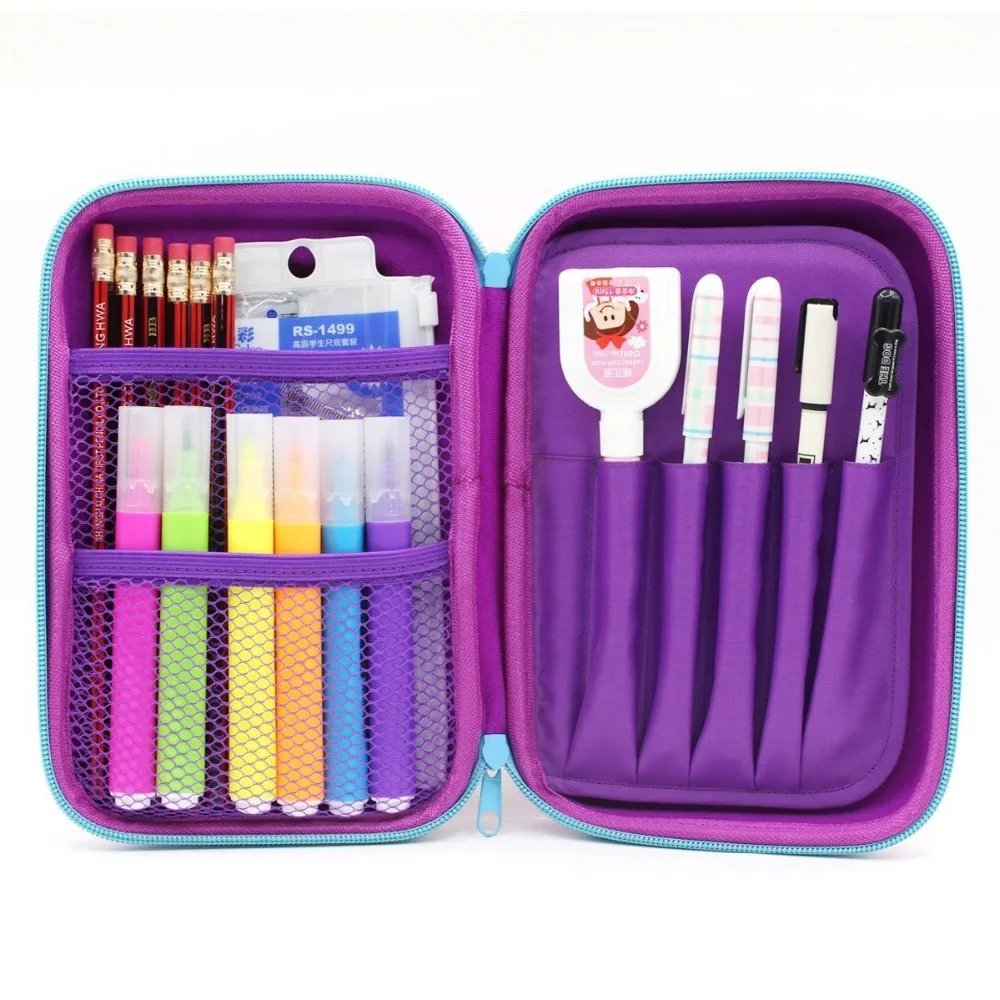 Cute Owl Face Hardtop EVA Pencil Case Big Pencil Box With Compartment For Kids (Purple)