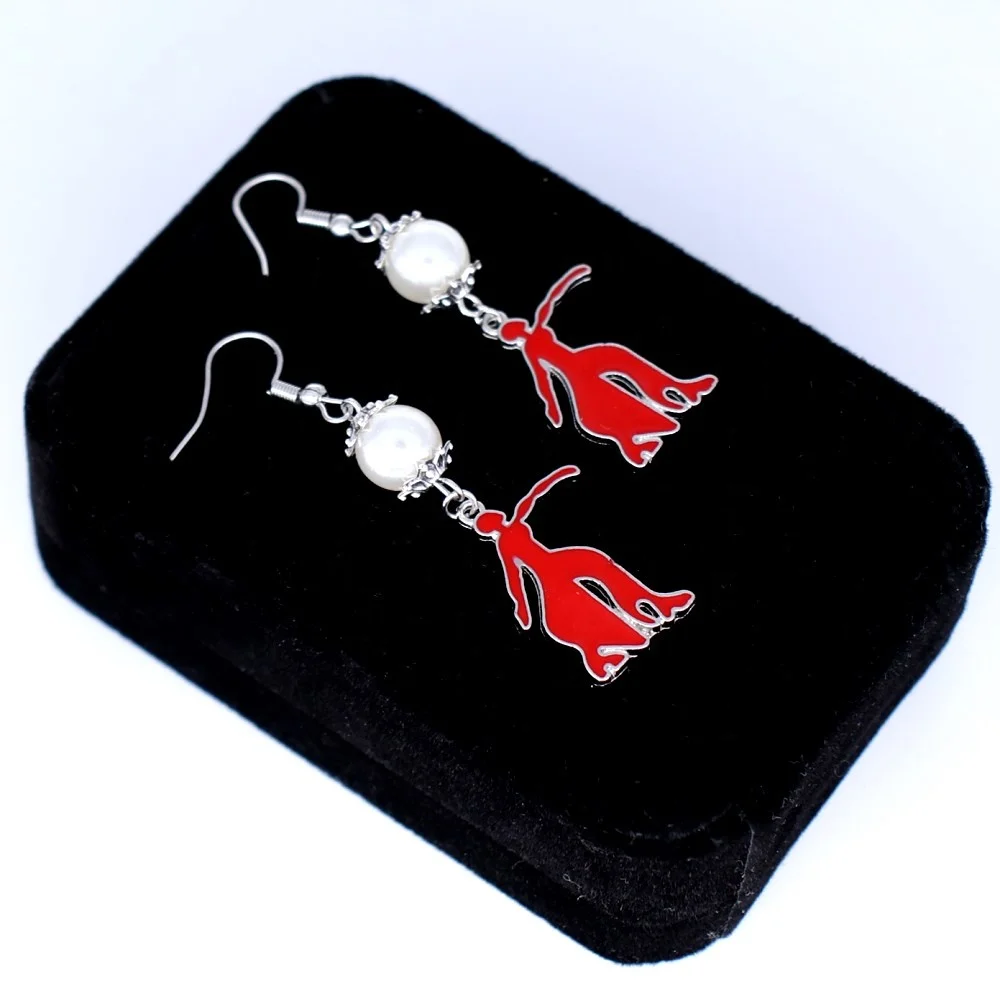 Metal Red Enamel Sorority Greek Delta Theta Fortitude Charm Earring College DST Union Souvenir Jewelry
