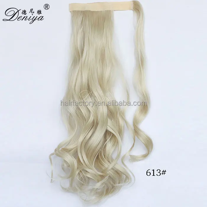 Long wavy easy clip in wrap around ponytail remy human hair extension