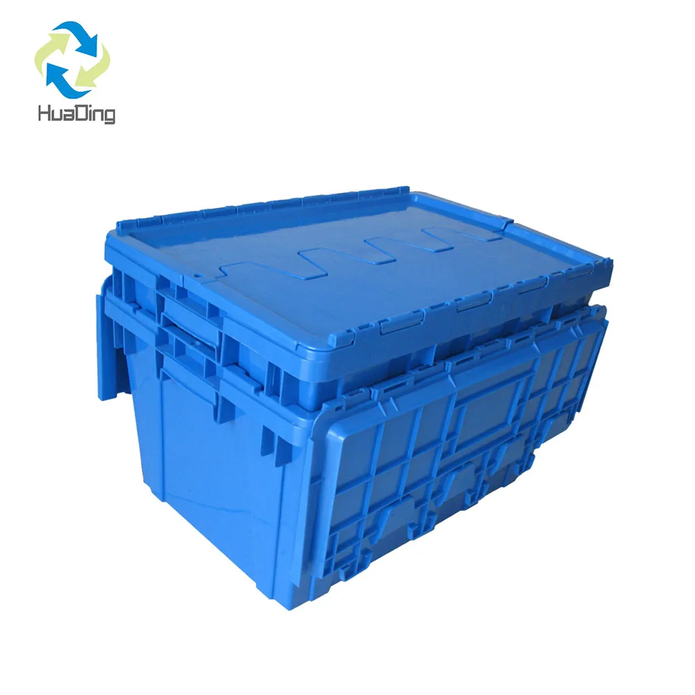 HUADING 600*400*315 Stackable Plastic Moving Crate Recyclable HDPE PP Material Embossed Print Turnover Box Food Storage Packing