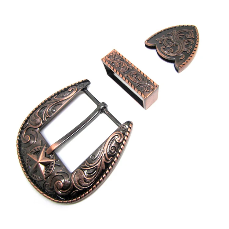 wholesale 40mm inner width star 3D embossed three pieces buckle set old version zinc alloy western single prong pin beltbuckle