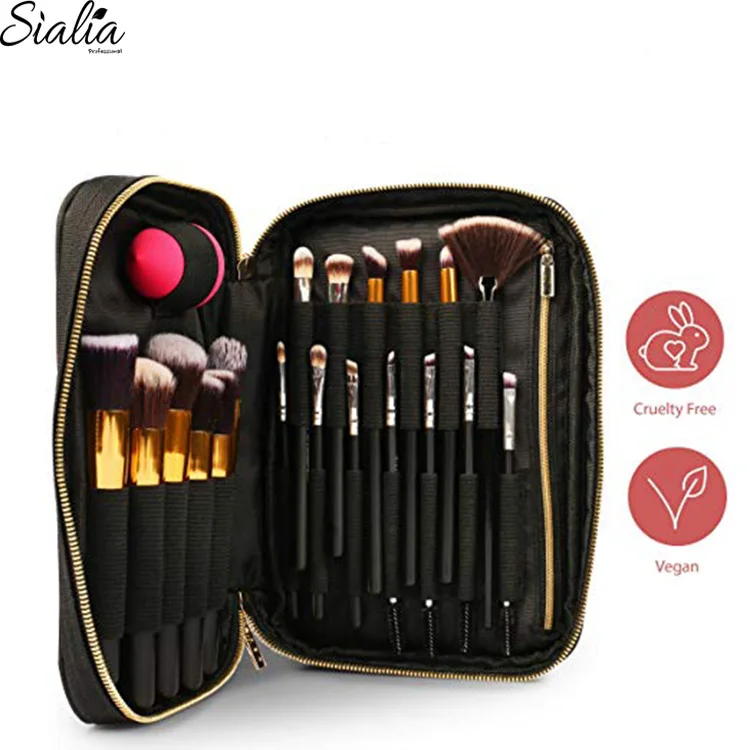 Sialia China Factory Sales Makeup Brush PU Pouch Private Label Travel Cosmetic Make Up Leather Bag Custom