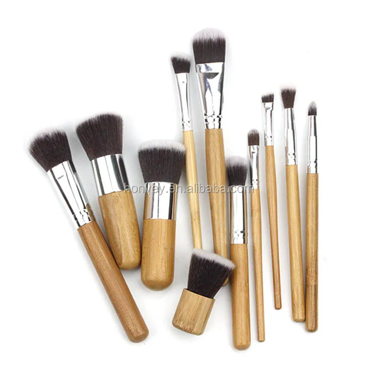 HONVEY 11 Pcs Bamboo Handle Makeup Brush Set with A Cloth Bag Comestic Eyeshadow Foundation Brushes