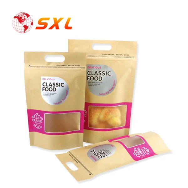 Food Packaging Kraft Paper Bags Ziplock with Window