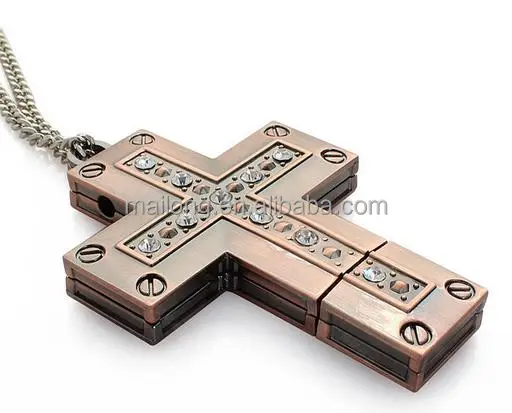 
16 g to 64 g creative metal cross U disk Christian gifts brick usb necklace usb flash drive PN6958 