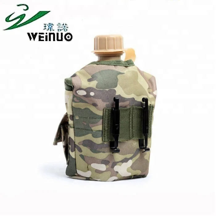 Durable Olive green Camouflage Gourd Water Bottle PE Cantteen With Belt For Hiking Camping