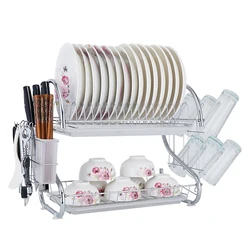 Home Kitchen Storage Rack 2 -Tiers S Type Metal Wire Wesh Drying Dish Rack