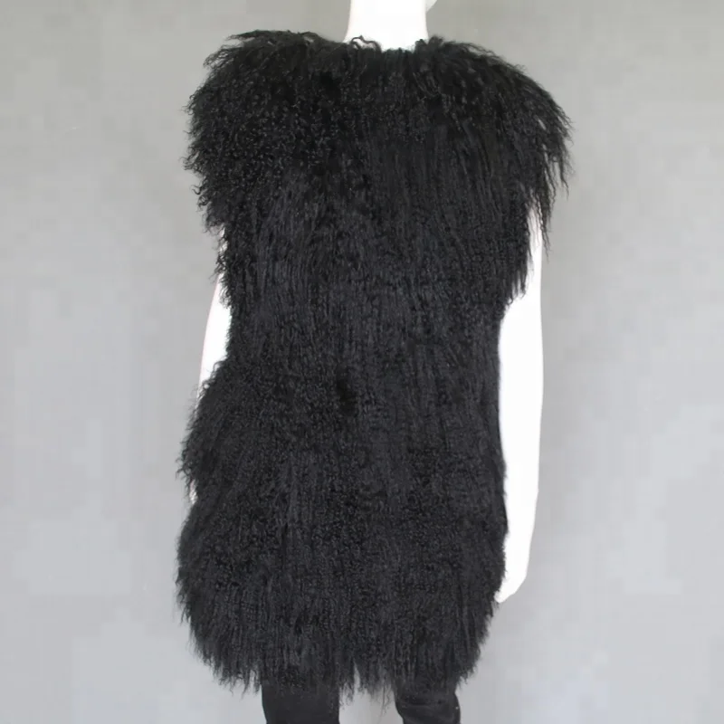 Long style genuine Mongolian lamb fur vest women winter real sheep fur gilet for lady fashion